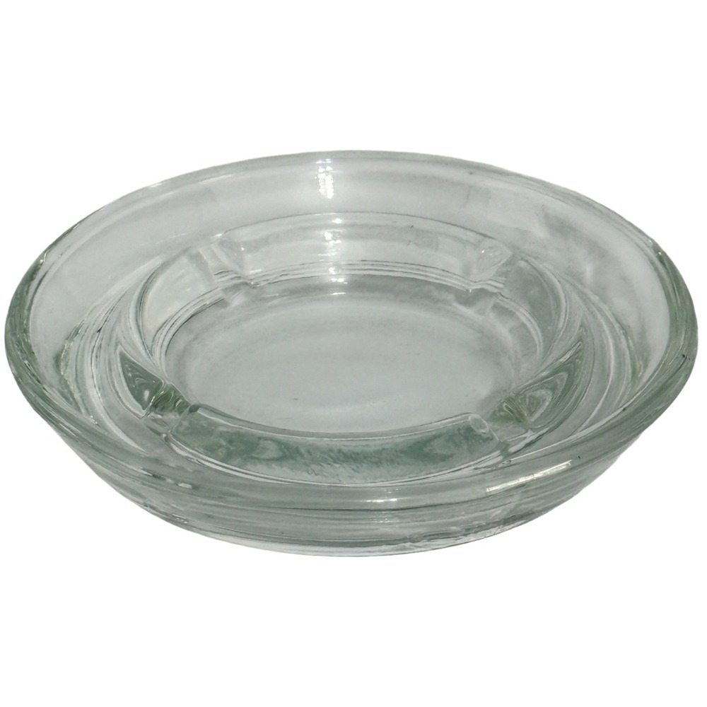 Vintage Round Clear Glass Ashtray 3 Rest Heavy Duty 4.5 Inch Mid Century